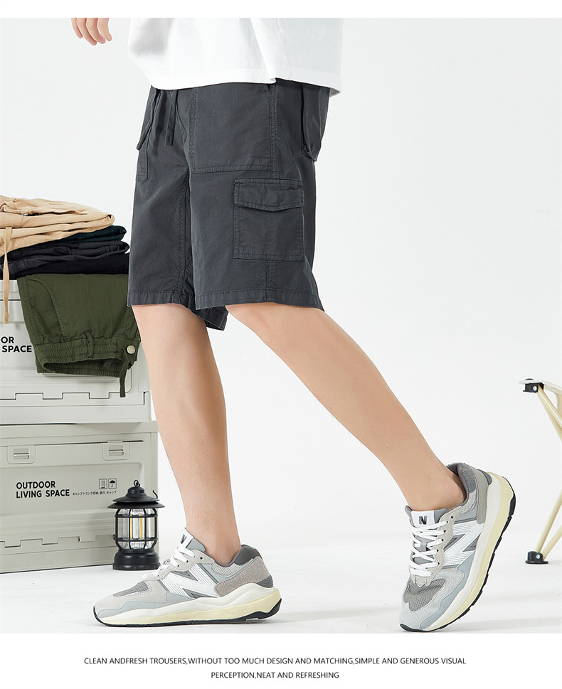 OLA 美式复古男士休闲水洗工装裤五分裤简约多袋百搭潮流设计感详情12