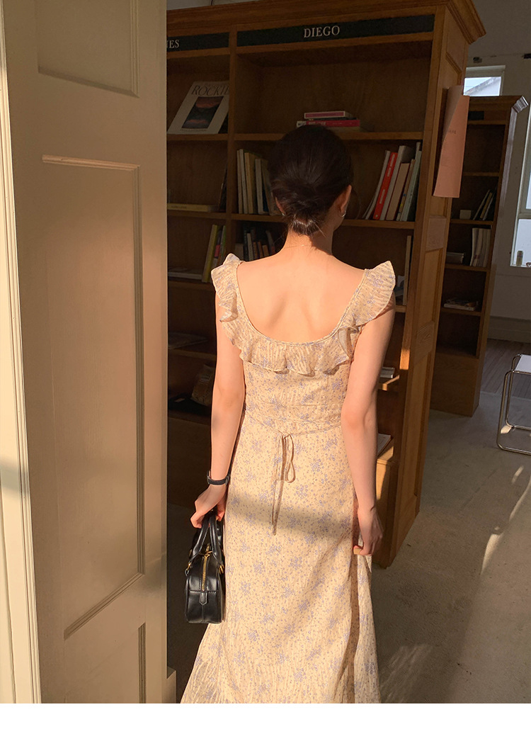 MOXI十三行女装法式连衣裙女2024夏季新款方领碎花长裙高级感裙子详情16