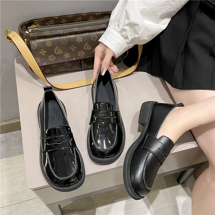 单鞋女2021新款女鞋春季英伦学院风浅口小皮鞋女式平底黑色懒人鞋详情15