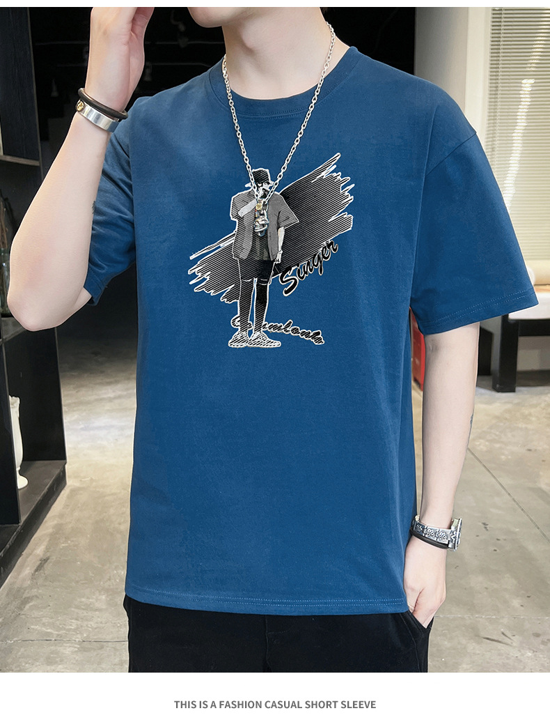 Short-sleeved T-shirt for men, 2022 Summer new Korean style trendy ins loose T-shirt, mid-sleeved cotton trendy brand, large size pic 50