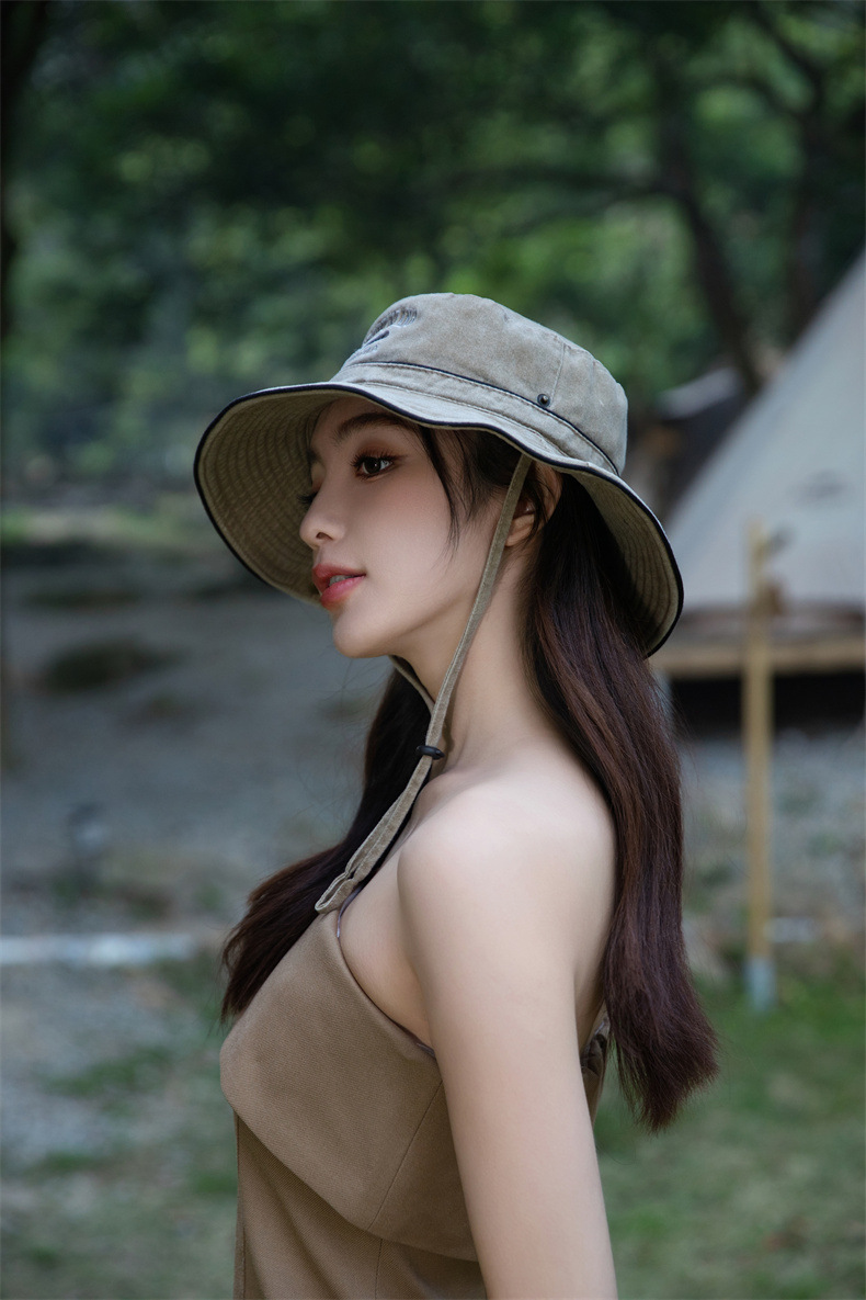 户外字母渔夫帽子女士春夏季水洗棉奔尼登山帽大沿防晒遮阳帽批发详情11