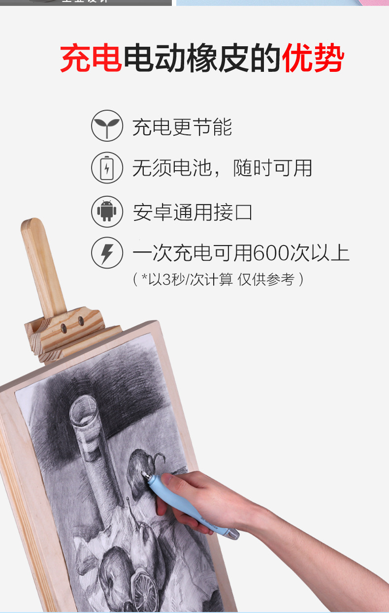 Cross-border creative electric eraser, charging high-gloss eraser, student clean, art painting, electric automatic eraser pic 3