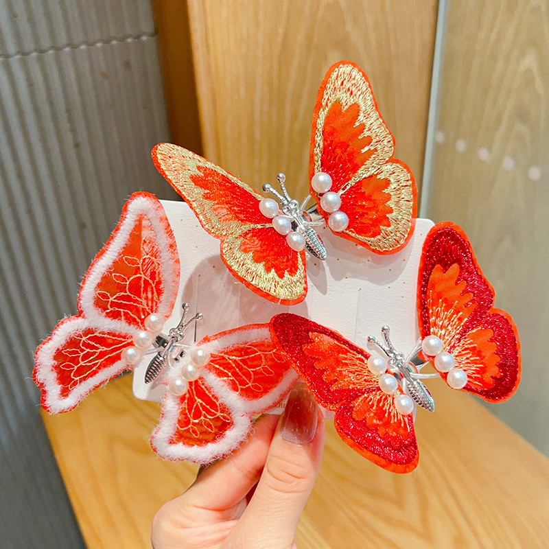 新年款红色古风流苏发夹儿童汉服发卡头饰女童复古蝴蝶结发夹发饰详情34