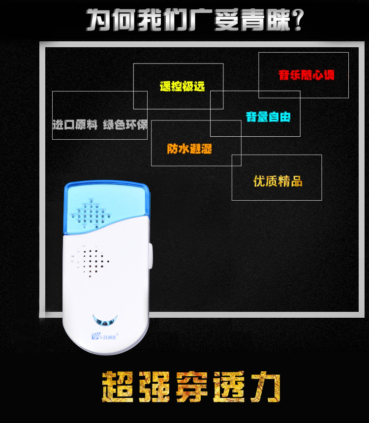 813无线门铃 电子遥控门铃 家用无线呼叫器 新款远程呼叫音乐门铃电子门铃厂家直供详情6