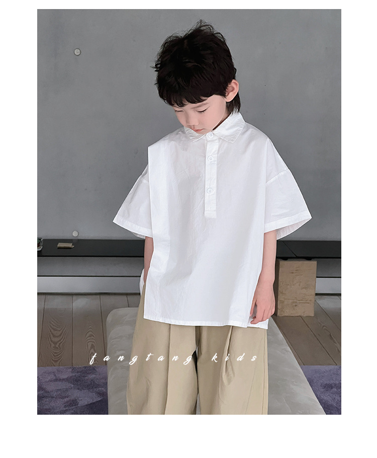 儿童夏装男童短袖白衬衫2024夏季新款衬衣小男孩帅气宽松上衣批发详情14