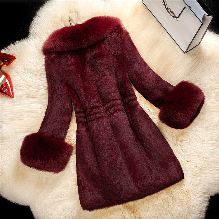 Wholesale of mid-length Haining new large-sized fox fur collar coats imitating rabbit fur for women in 2021 pic 2