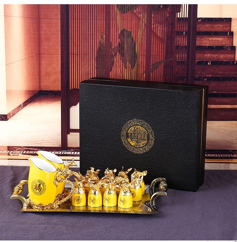 Creative 12 zodiac ceramic wine cup dispenser set for home use, antique Chinese wine cups from the Old Summer Palace pic 12