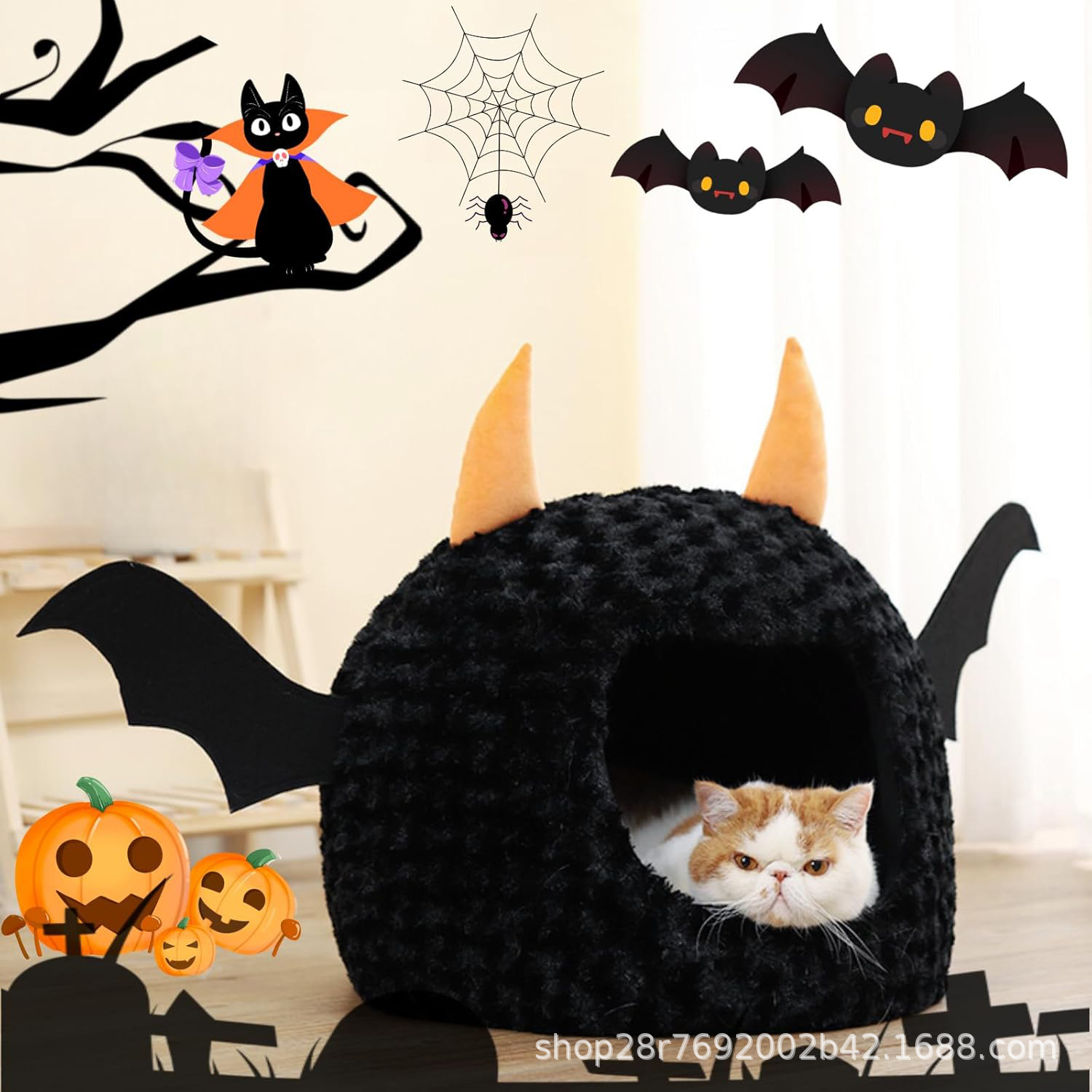 万圣节宠物窝冬季保暖趣味卡通小恶魔猫窝秋冬全封闭小狗狗窝详情9