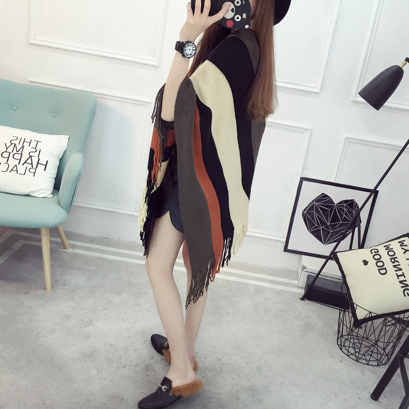 Loose tassel shawl spring and autumn new women sweater coat plus-size knitted cape pullover 蝙蝠衫 pic 5