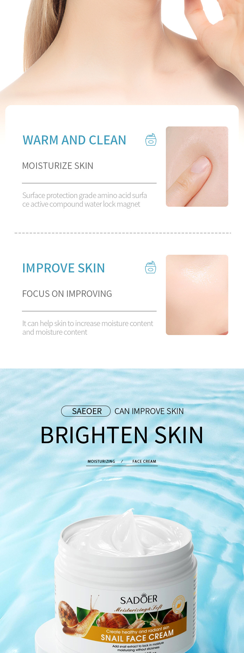 Full-english snail Cream 140g SADOER hydrating, Moisturizing, Nourishing and skin softening cross-border foreign trade live wholesale pic 4