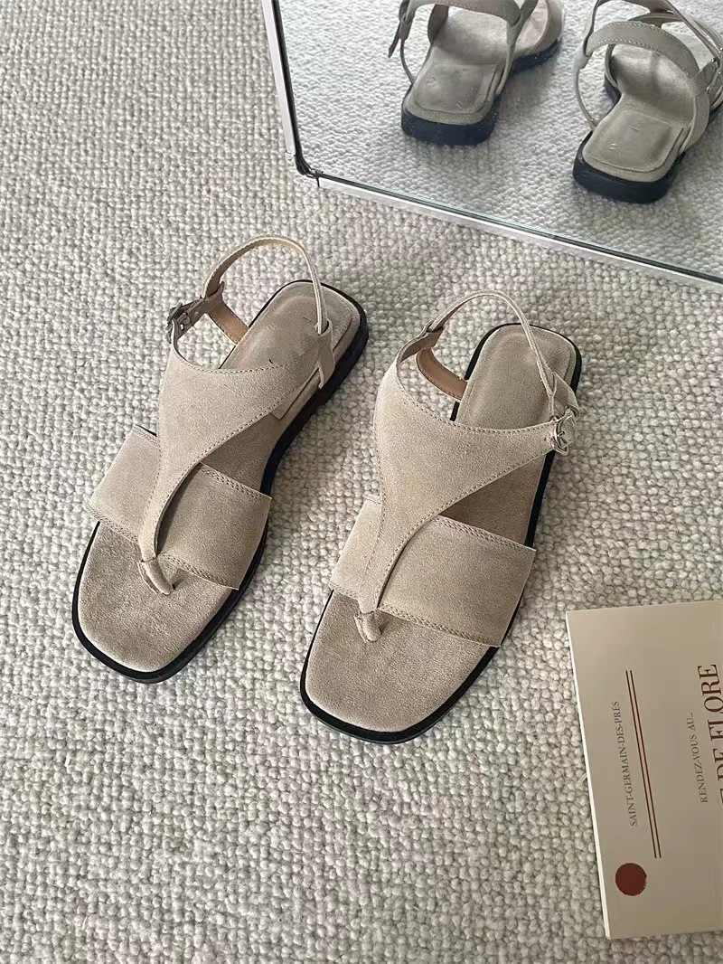 小众设计感真皮平底凉鞋女2024夏新款复古百搭扣带夹脚罗马沙滩鞋详情11