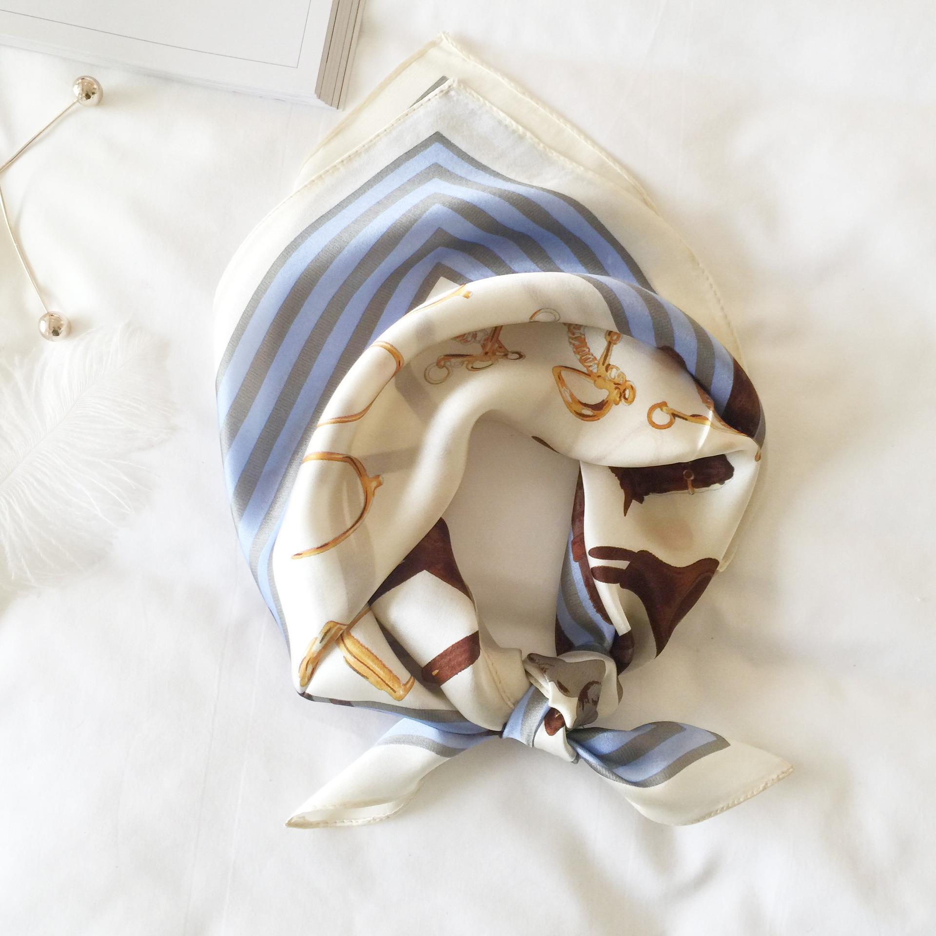Wholesale silk scarves for overseas gifts and return gifts, cross-border silk autumn and winter decorative plain crepe satin 53cm floral neckerchiefs, small square scarves pic 122