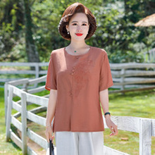 The 2022 new summer mom dress for middle-aged and elderly people aged 40 and 50 short-sleeved chiffon dress is elegant and stylish, making them look younger and slimmer pic 7