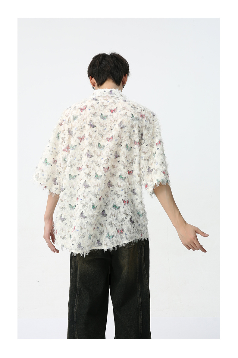 MTLCLOTHES男装|2024春款新品 法式小众独特彩色蝴蝶提花流苏衬衫详情15