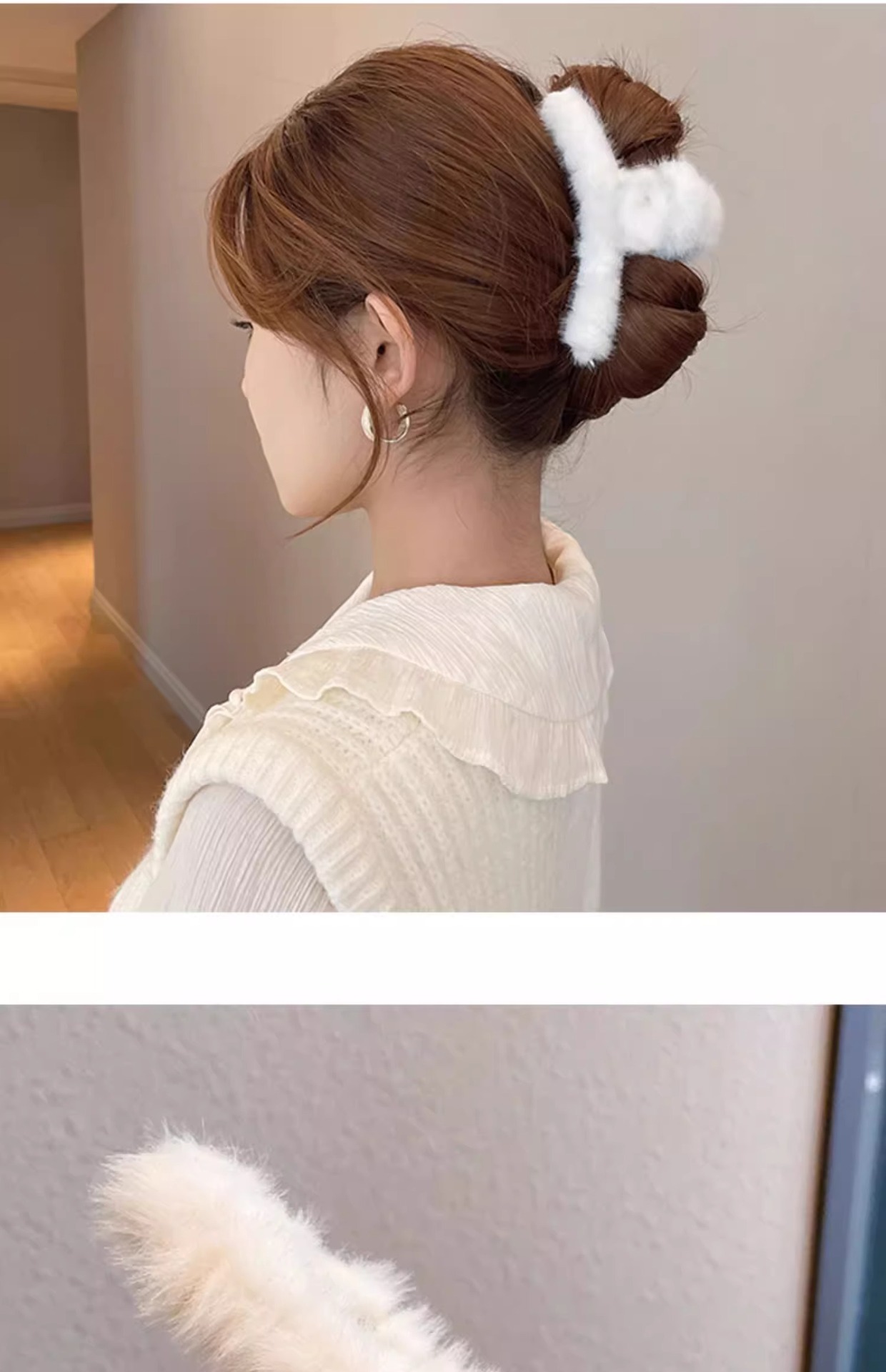 毛绒抓夹气质鲨鱼夹女高级感后脑勺毛毛发夹盘发发夹秋冬百搭头饰详情9