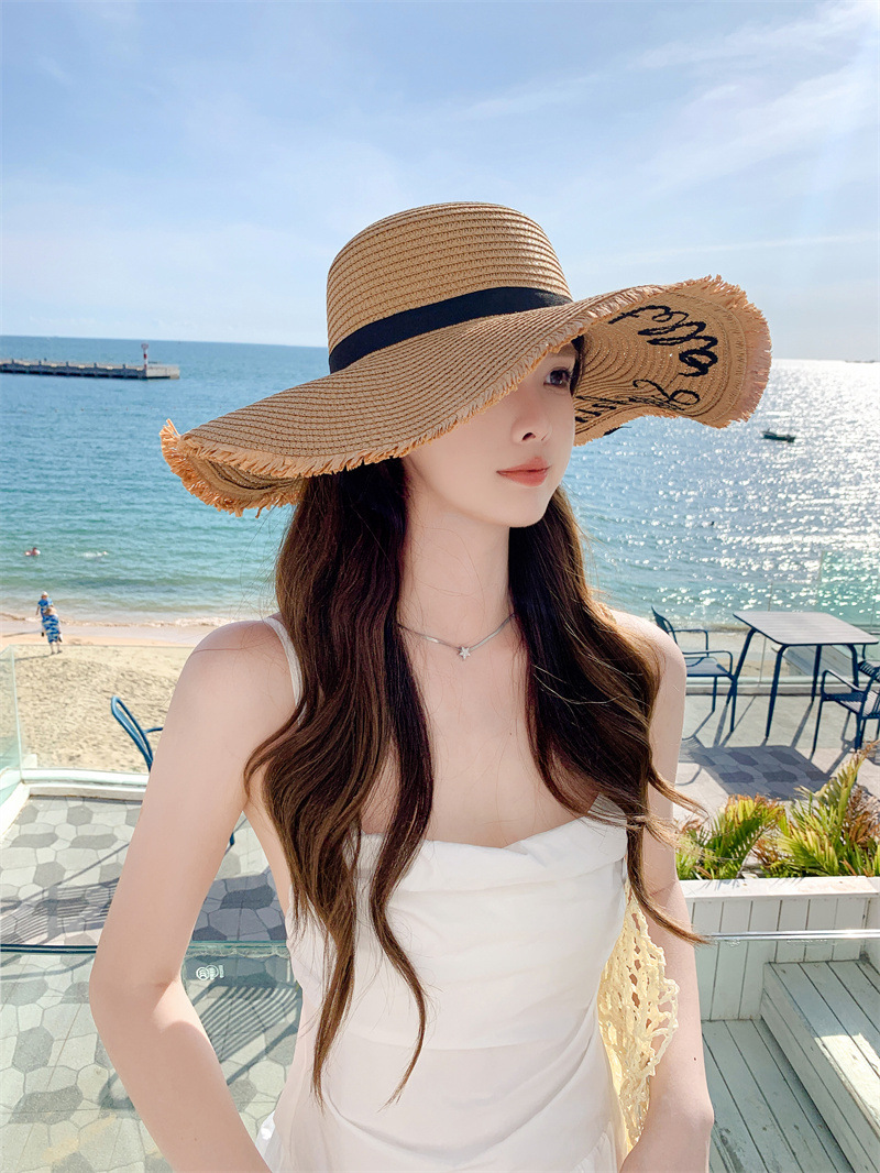 加大帽檐时尚遮阳帽子女士夏季休闲百搭字母防晒太阳帽韩版潮盆帽详情9