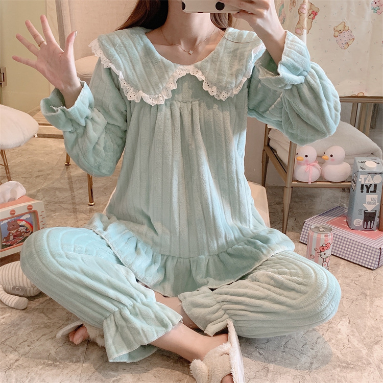 秋冬季女士法兰绒睡衣女冬款长袖加厚加绒可爱女生家居服套装详情56