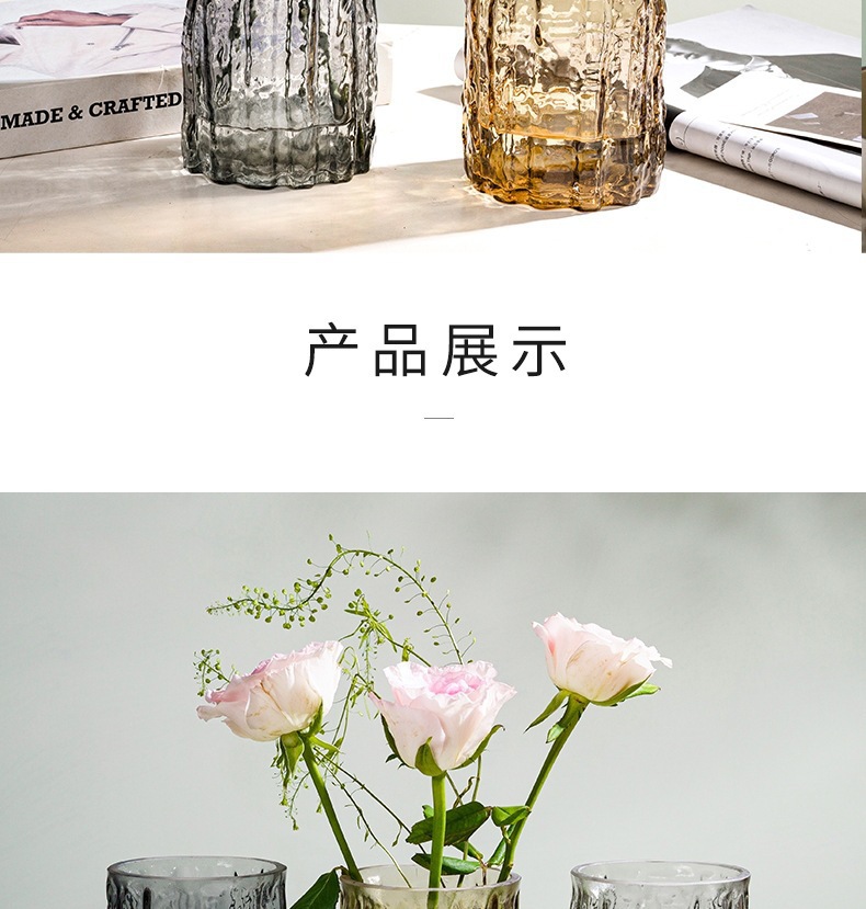 Ins-style transparent glass vase, light luxury glacier rock vase, home dining table decoration item, Nordic vase pic 6