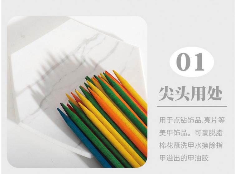 Bestsellers in foreign trade: 100 pieces per pack of nail art, colorful orange wood sticks, beauty wood sticks, dead skin push point drill, double-ended beech wood sticks pic 2