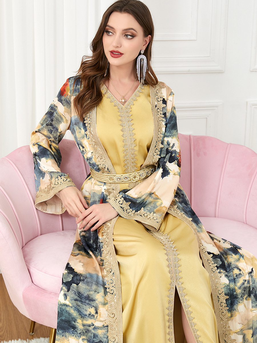 3218中东长袍拼接muslim两件套连衣裙 穆斯林衣服外贸套装女时尚详情6