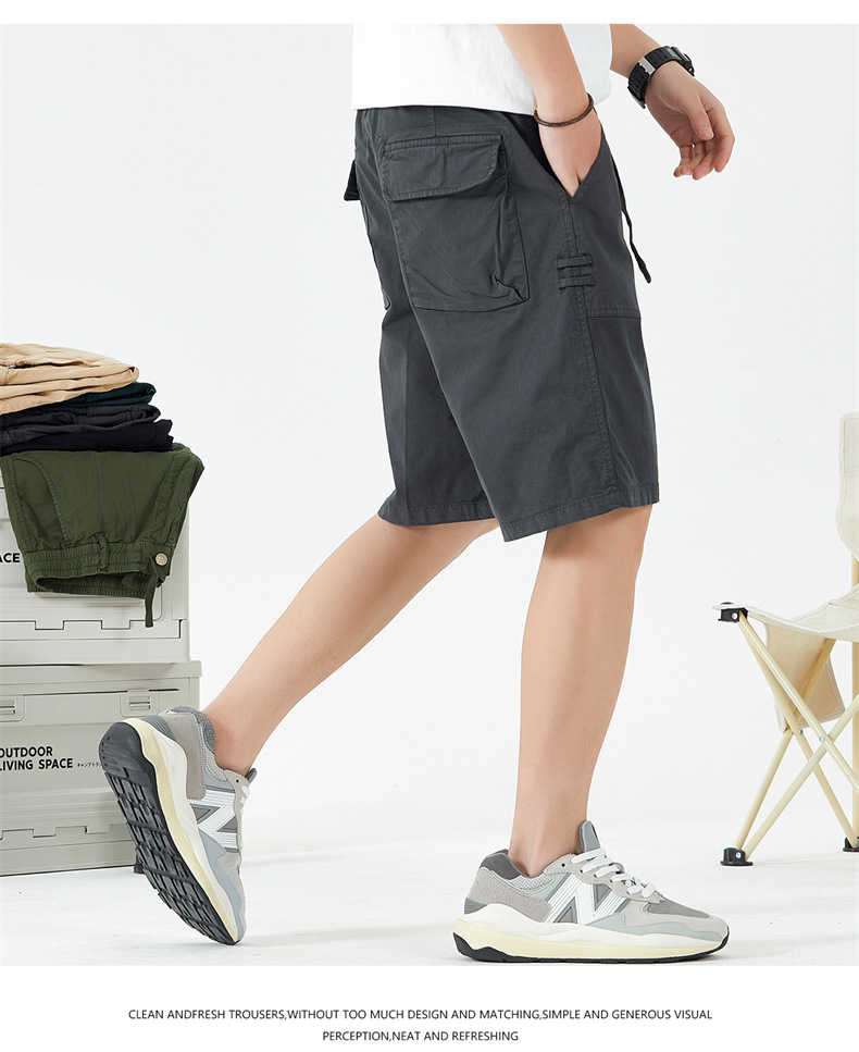 OLA 美式复古男士休闲水洗工装裤五分裤简约多袋百搭潮流设计感详情13