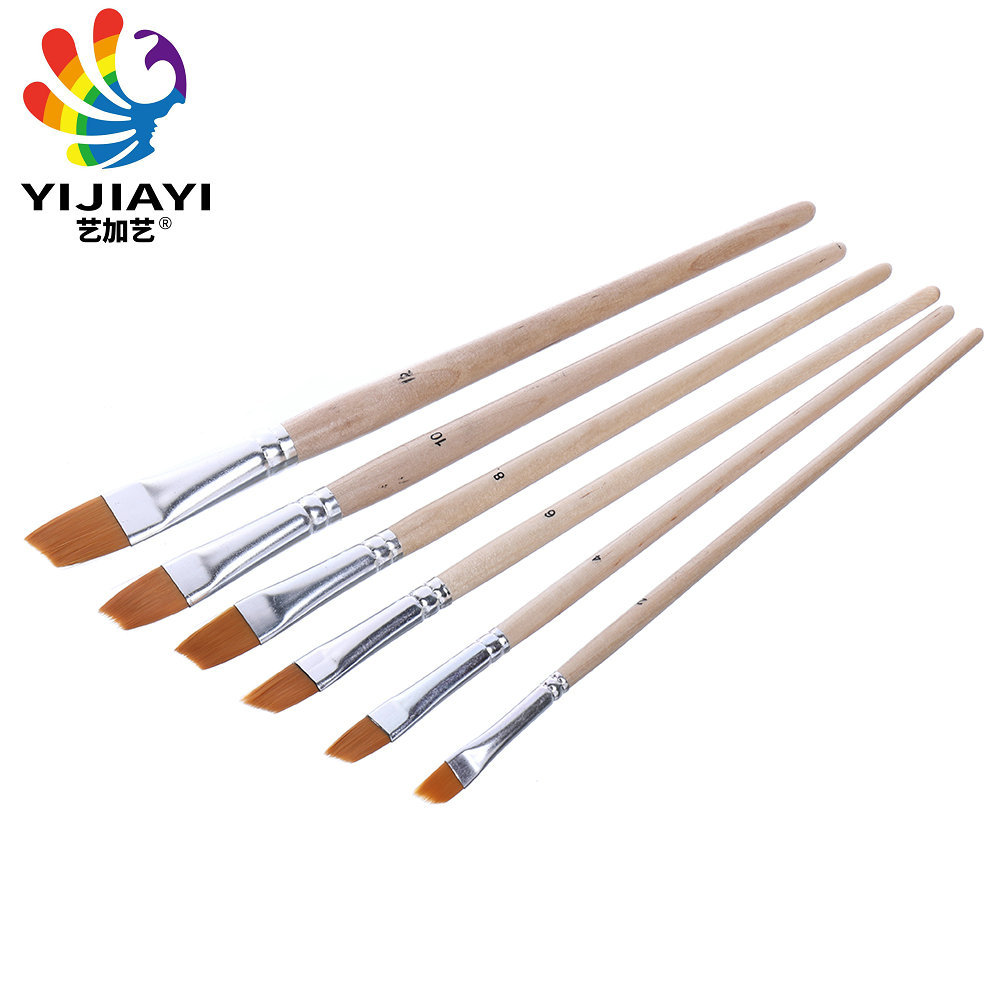 YIJIAYI 6-piece set of water-clear wooden pen barrel, aluminum tube and artificial fiber bristles oil painting brush. The head shape is available for selection pic 7