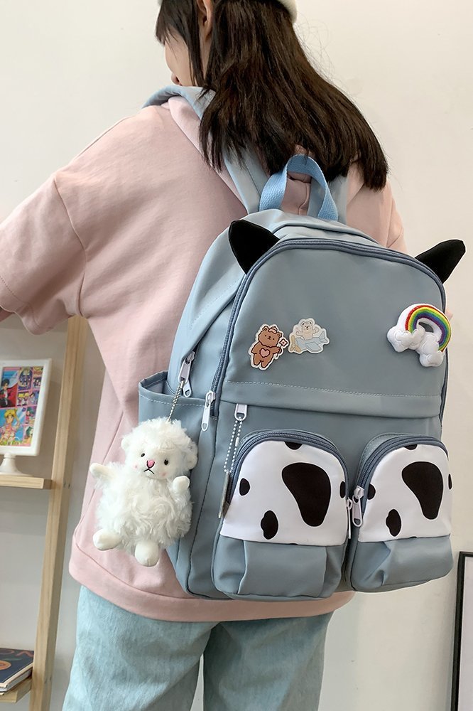 Japanese-style ins campus school style, fresh and cute, cute cow with earbuds, soft girl schoolbag, funny student backpack pic 70