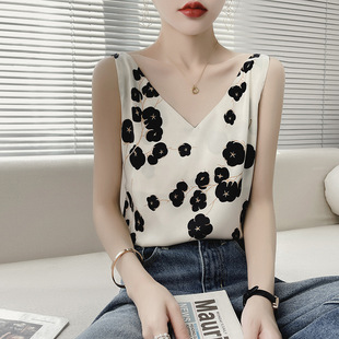 夏季女装上衣新款短袖女式冰丝针织T恤女V领t恤拼色宽松一件代发详情6