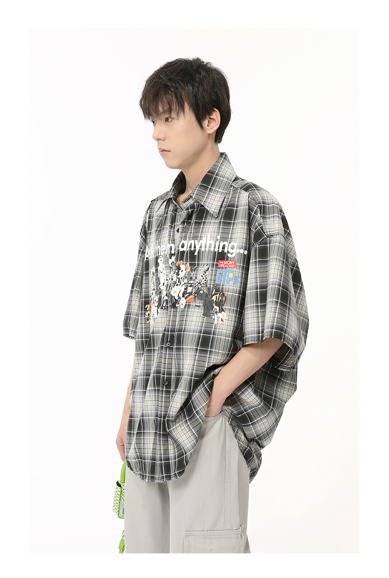 MTLCLOTHES男装|2024夏款新品 小众趣味复古卡通印花格子衬衫休闲详情17