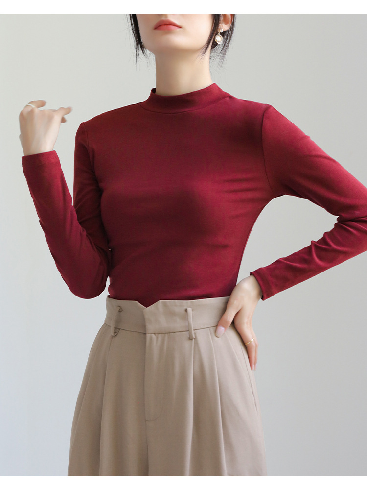 Pequeño cuello alto polainera blanca colgante interior otoño/invierno top mujer algodón cuello medio manga larga camiseta slim fit pic 22