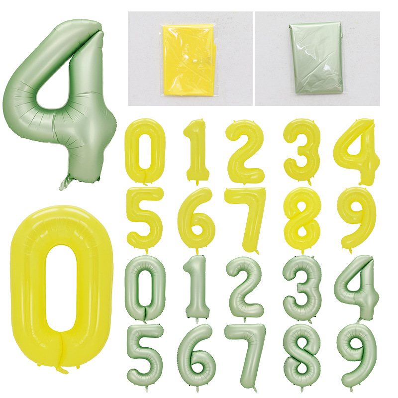 跨境40寸仿美大数字橄榄绿马卡黄铝膜气球 独立包装派对装饰气球详情10