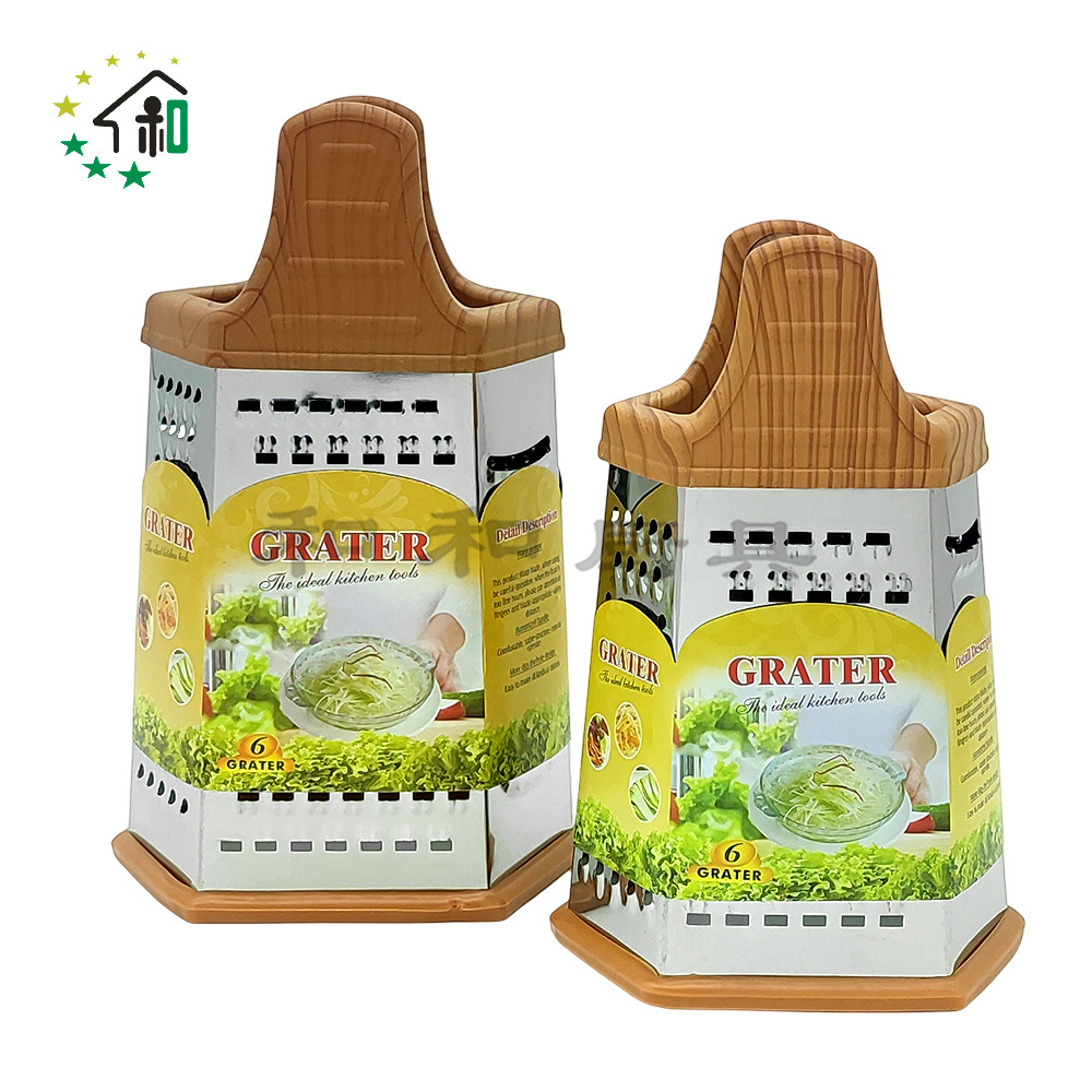 Wholesale kitchen two-color six-sided vegetable grater, household stainless steel potato grater, carrot, melon and fruit slicer pic 26