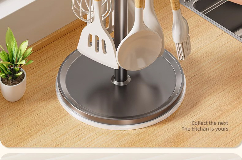 Rotating spatula rack countertop, household kitchen hook storage rack, hanging spoon and spatula stand, soup spoon and kitchenware storage rack pic 5