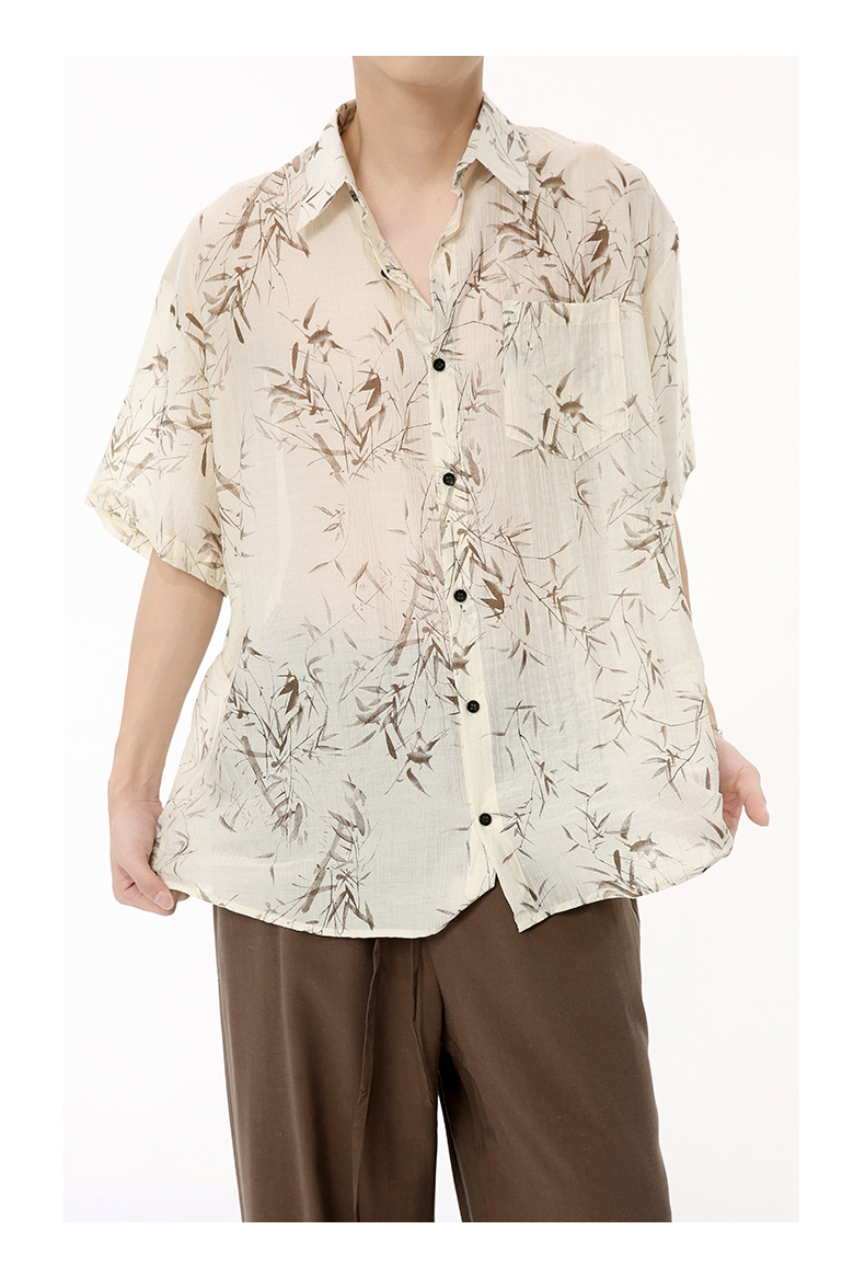 MTLCLOTHES男装|2024夏款新品 新中式国风薄款竹叶慵懒短袖衬衫潮详情14