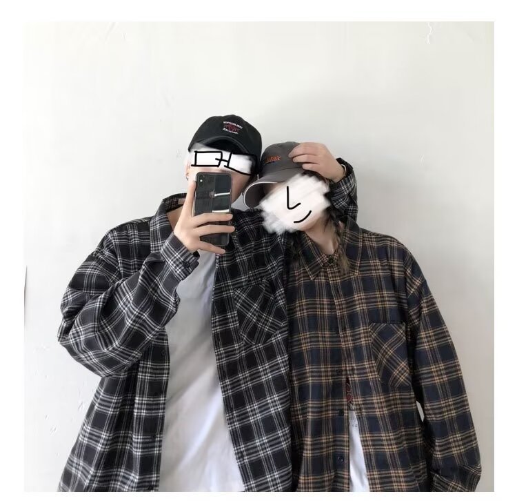 美式春秋季日系长袖格子衬衫男士韩版潮流ins网红休闲款衬衣外套详情2