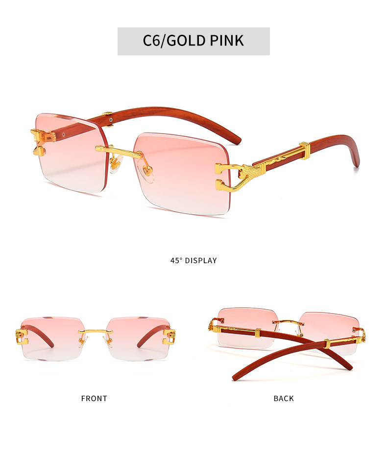 新款时尚无框太阳镜男款个性豹子木纹镜腿方框墨镜女潮跨境批发详情11