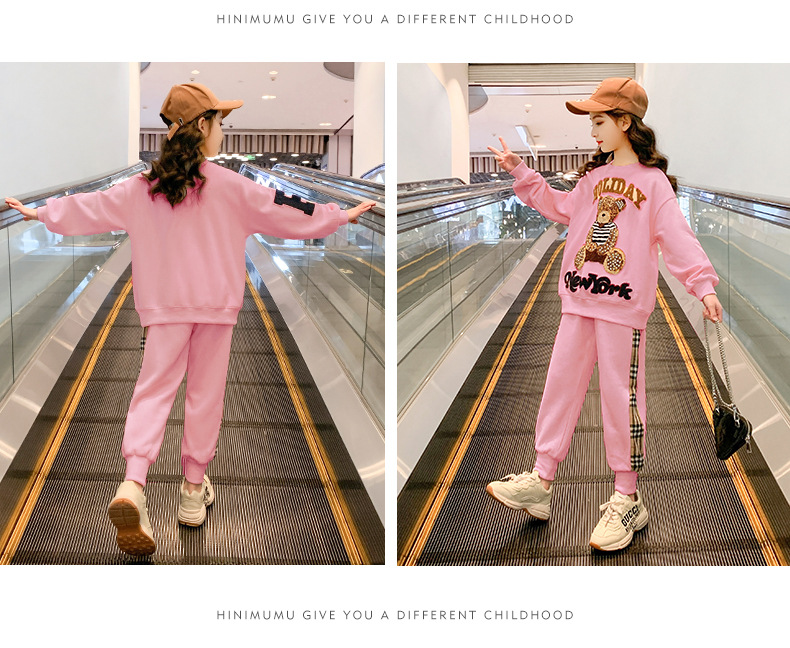 韩版女童春装运动2022新款洋气时髦网红童装女孩中大童卫衣两件套详情20