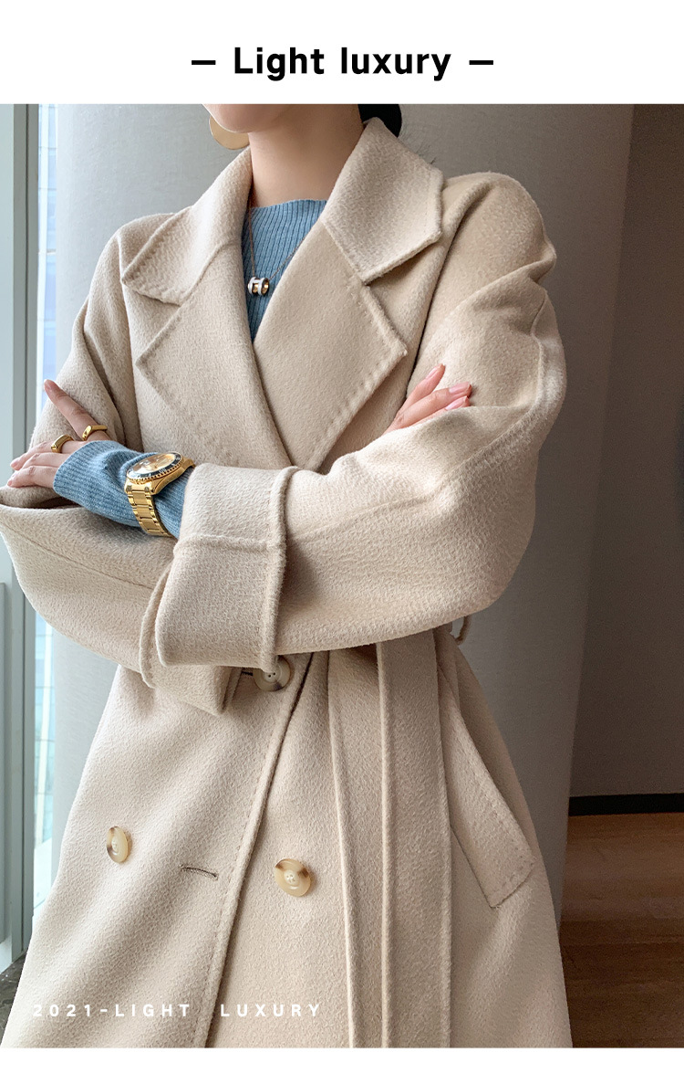 Double-sided woolen water ripple coat for women, mid-length, autumn and winter Korean style, stylish and stylish, double-breasted woolen coat pic 5