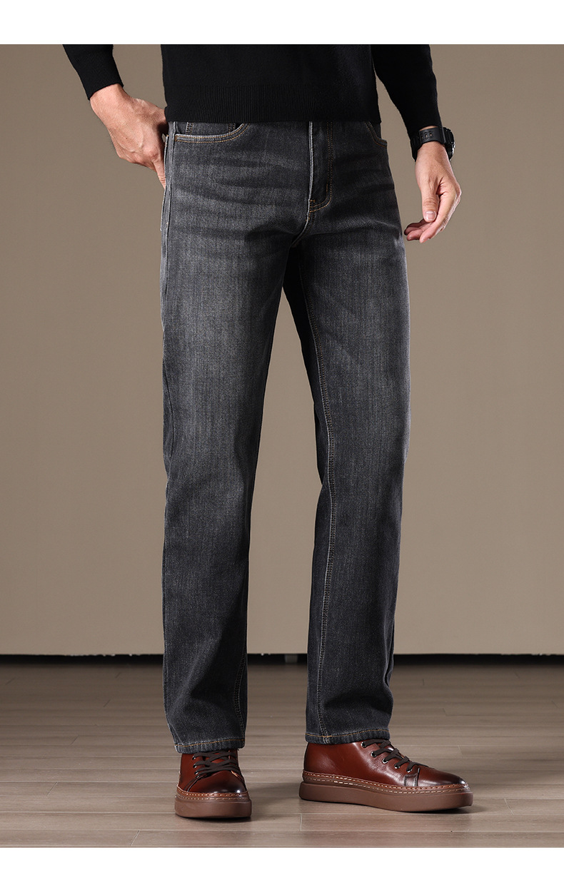 商务休闲款真超绒弹力男牛仔裤 高端加绒加厚秋冬宽松直筒保暖长裤 精选面料质感卓越详情21