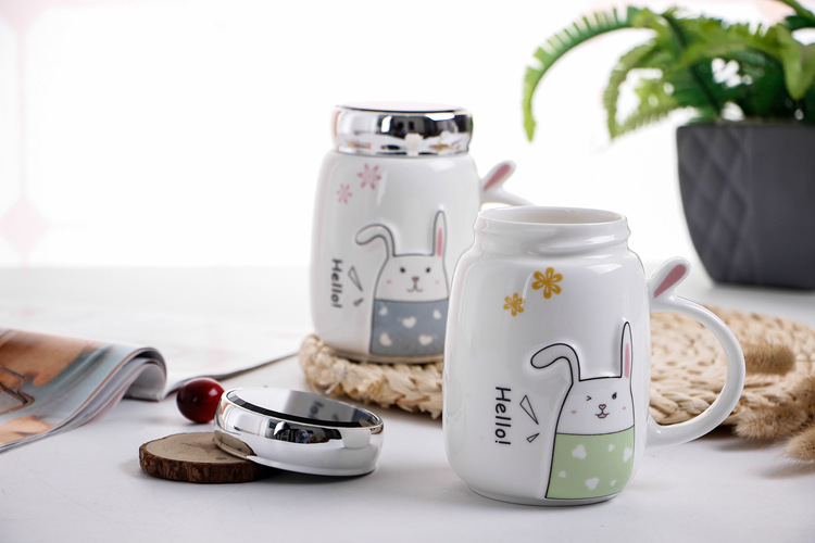 马克杯礼品创意水杯咖啡杯办公室杯 手柄 可爱兔子陶瓷杯详情4
