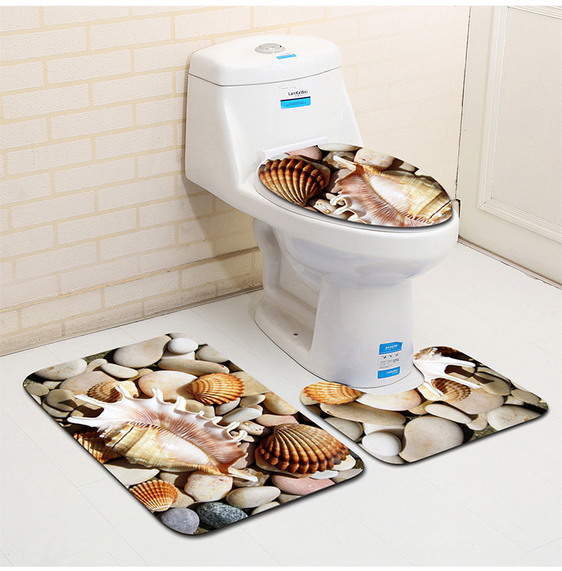 Beach series toilet floor mat three-piece set, bathroom three-piece set, carpet door mat, ebay cross-border Amazon current stock pic 13
