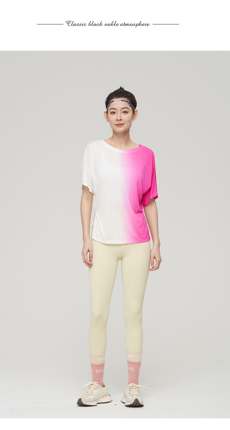 lulu春夏新款扎染透气运动套装欧美短袖女健身瑜伽服纯棉T恤批发详情12