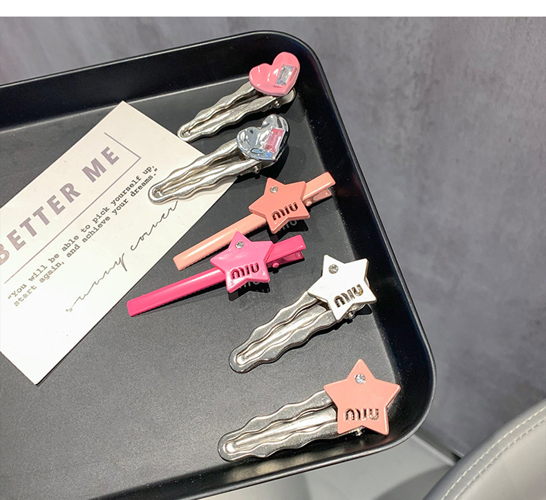 多巴胺爱心发夹无痕发卡银灰高级轻奢甜美星星发卡鸭嘴夹刘海边夹详情9