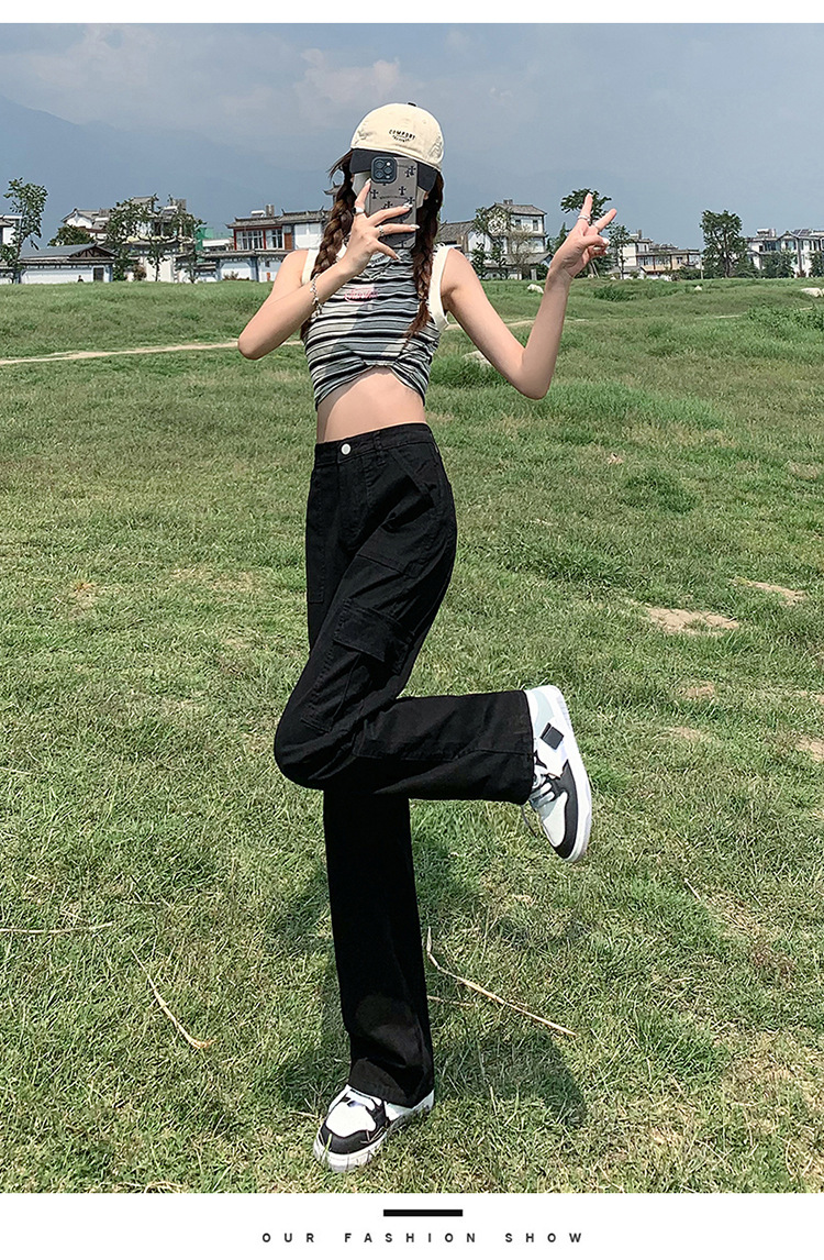 美式直筒工装裤女2024年春季新款高腰宽松显瘦窄版阔腿休闲裤详情29