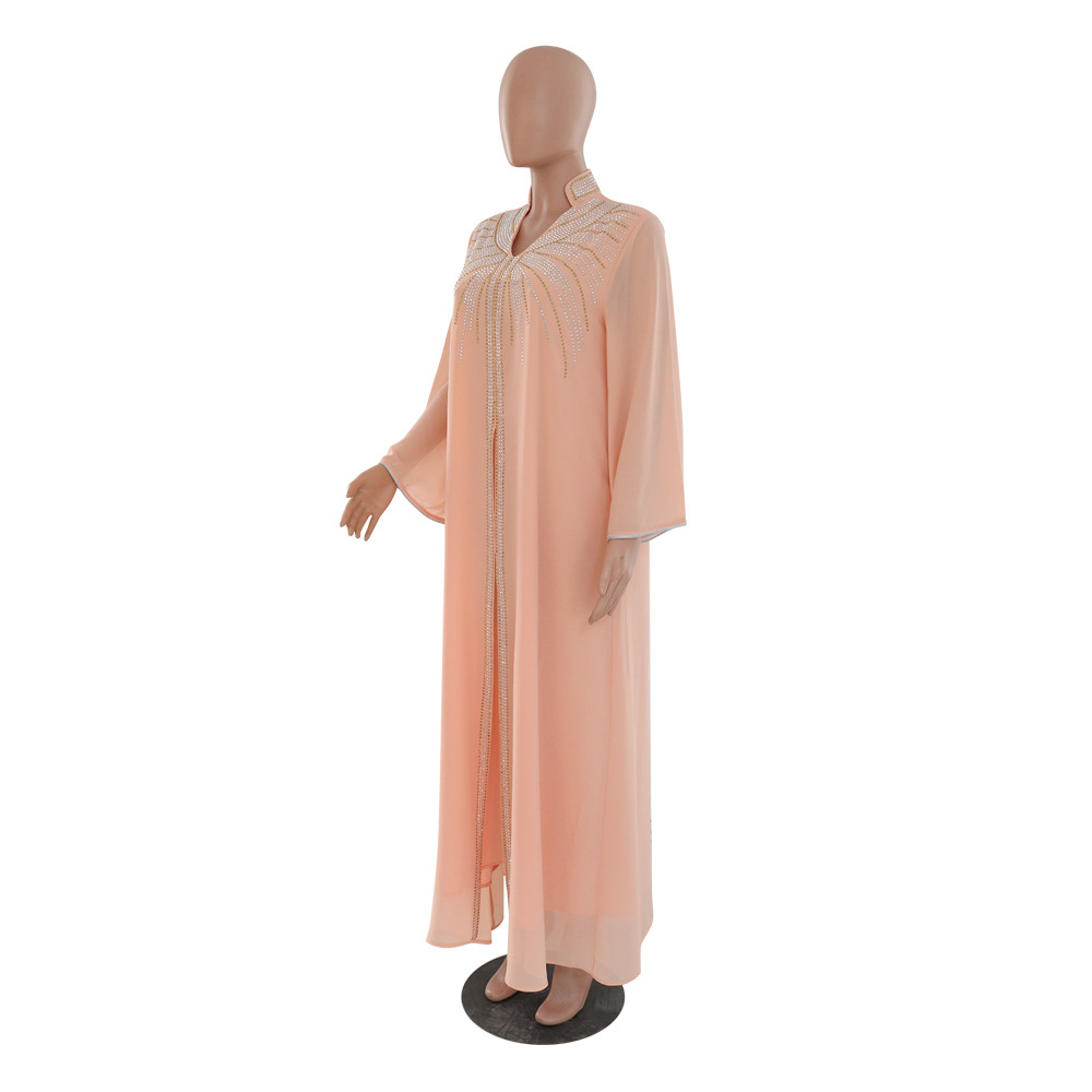 XQY500090 Foreign trade Arab robe, Middle East kaftan fashion Hot diamond belted chiffon dress pic 53