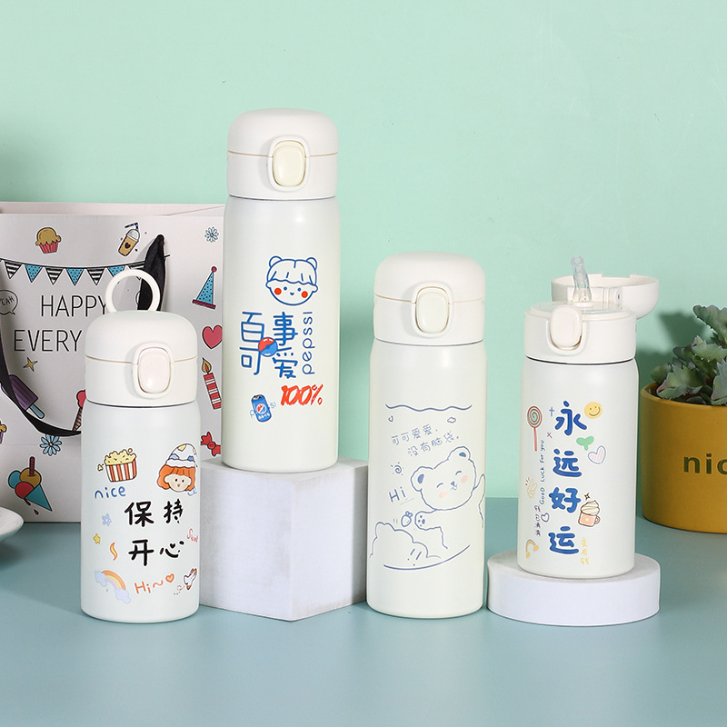 卡通304不锈钢弹跳杯双层真空带锁扣保温杯儿童户外带提手豌豆杯详情3