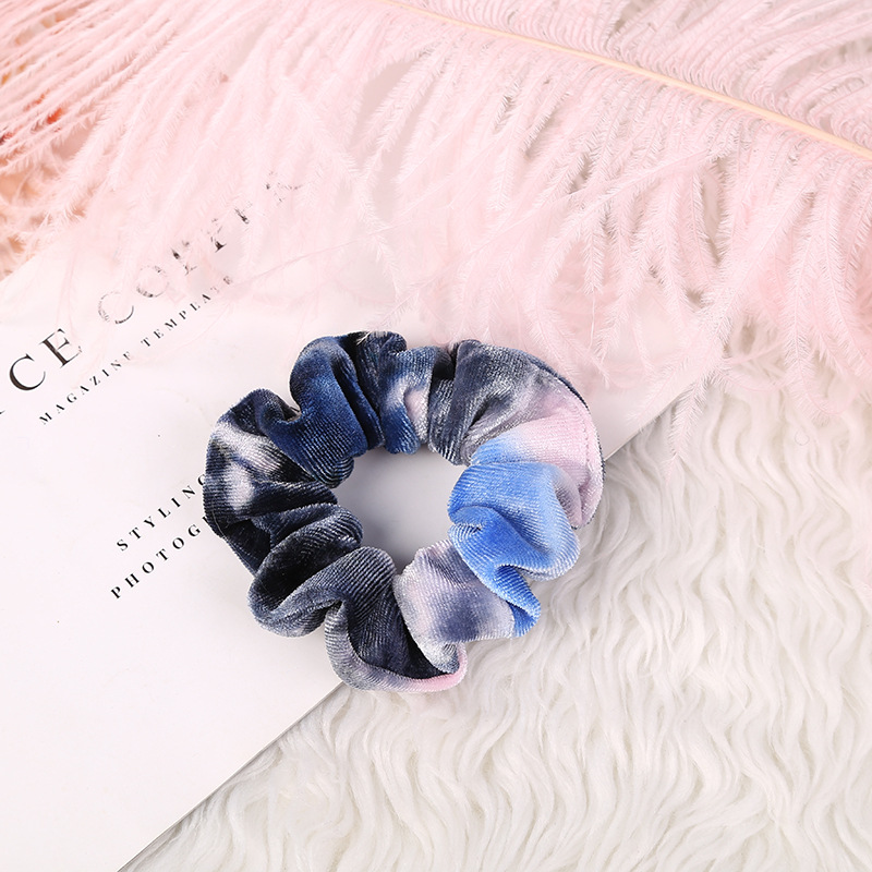 Wholesale of cross-border Amazon velvet tie-dyed large intestine rings, new European and American velvet color-blocking sweet and elegant hair rings pic 15