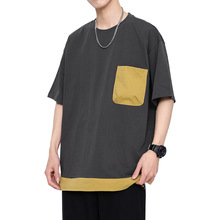 New Korean loose short-sleeved T-shirts for young men. Two pieces of cotton half-sleeved faux faux T-shirts for students, cool and oversized pic 21