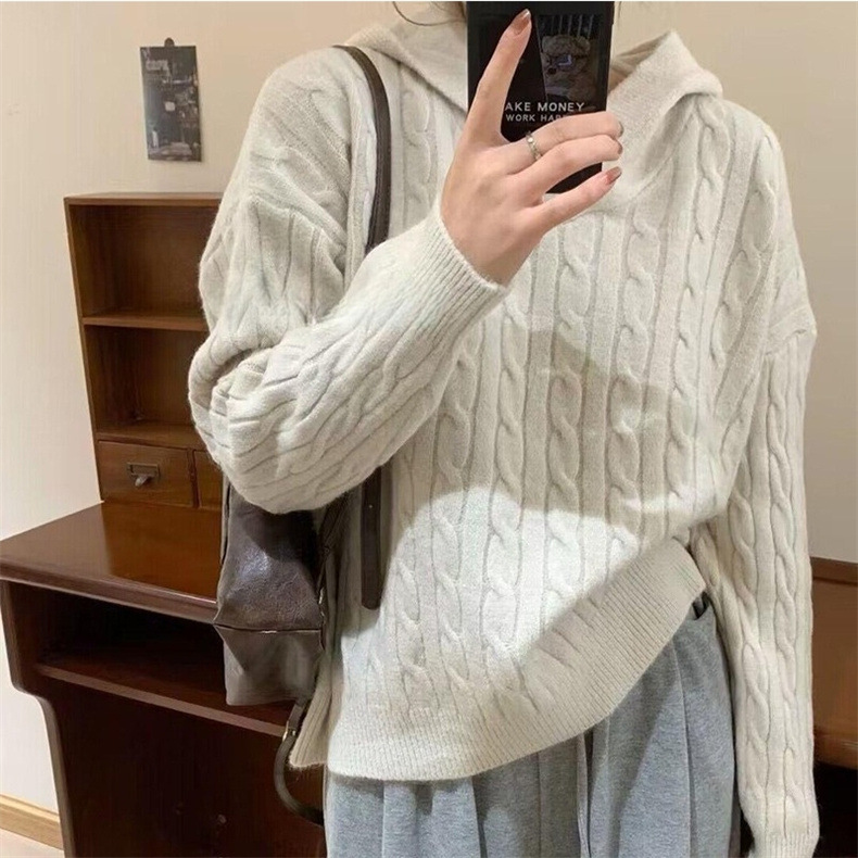 Hooded braided Korean-style laid-back sweater for women 2023 autumn/Winter new casual and versatile loose knitted pullover for women pic 2