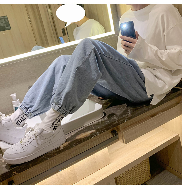 束脚牛仔裤男秋冬美式高街潮牌直筒宽松韩版潮流修身小脚九分裤子详情15